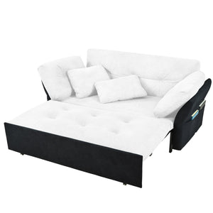 English Elm Convertible Pull Out Sofa Bed Queen Size with Steel Frame, Dual Armrests, Chenille Sleeper Couch with Storage and Casters White+Black W3163P269663