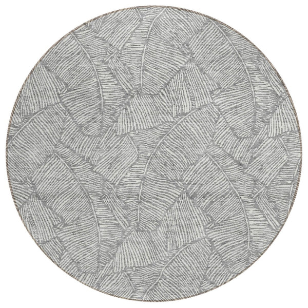 HomeRoots 5' Gray and Ivory Floral Rug for Indoor and Outdoor Use – Durable, Washable, and Elegant Design 8' Round 594631
