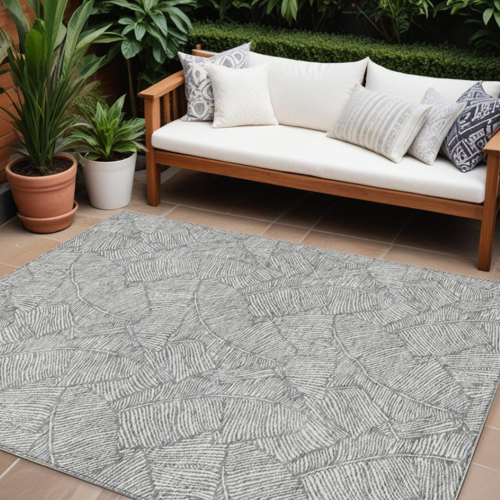 HomeRoots 9' Gray and Ivory Floral Area Rug - Washable, Durable for Indoor/Outdoor Use, Perfect for High Traffic Spaces 594633
