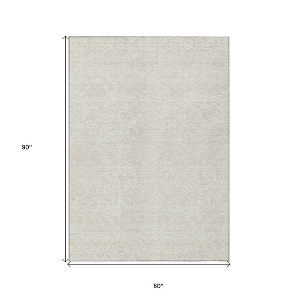 HomeRoots 5' Timeless Ivory and Beige Floral Area Rug for Indoor and Outdoor Use – Durable, Washable Design 5' X 8' 594636
