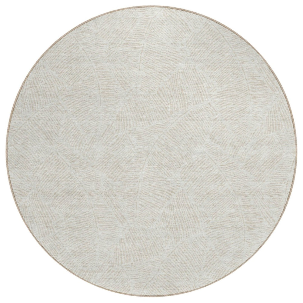 HomeRoots 5' Timeless Ivory and Beige Floral Area Rug for Indoor and Outdoor Use – Durable, Washable Design 8' Round 594637