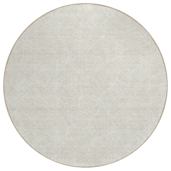 HomeRoots 5' Timeless Ivory and Beige Floral Area Rug for Indoor and Outdoor Use – Durable, Washable Design 8' Round 594637