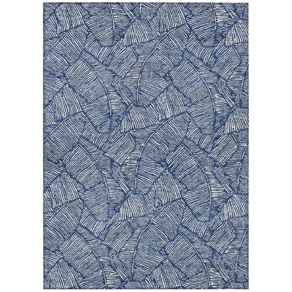 HomeRoots 5' Navy Blue and Ivory Floral Area Rug - Durable, Washable Design for Indoor and Outdoor Spaces 5' X 8' 594642