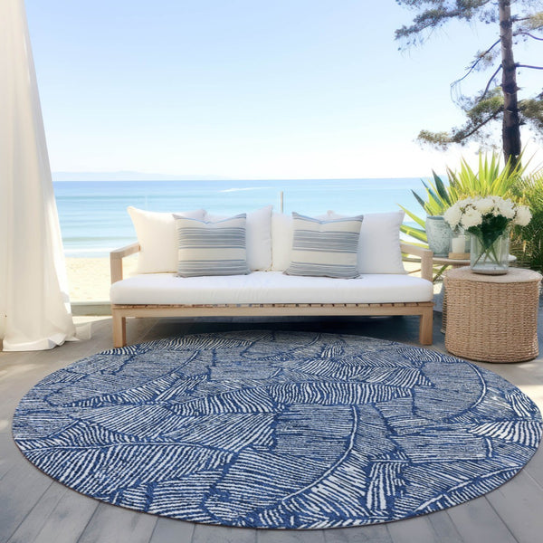 Homeroots 3' Artichoke Green Floral Area Rug - Washable, Durable, Perfect For Indoor & Outdoor Spaces! 8' Round Polyester 594643