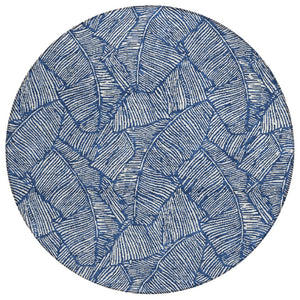HomeRoots 5' Navy Blue and Ivory Floral Area Rug - Durable, Washable Design for Indoor and Outdoor Spaces 8' Round 594643