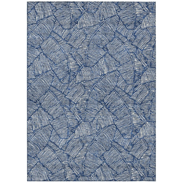 HomeRoots Floral Polyester Area Rug Navy Ivory Washable Stain Resistant Indoor Outdoor Patio 10' x 14' 594646