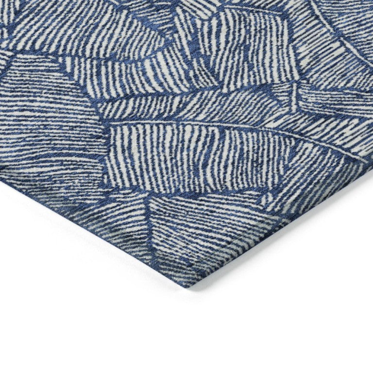 HomeRoots Floral Polyester Area Rug Navy Ivory Washable Stain Resistant Indoor Outdoor Patio 10' x 14' 594646