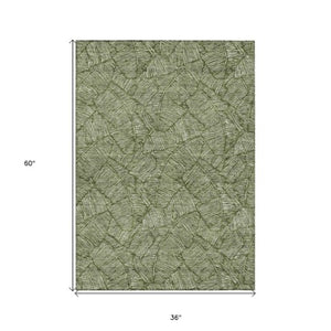 Homeroots 3' Artichoke Green Floral Area Rug - Washable, Durable, Perfect For Indoor & Outdoor Spaces! 3' X 5' Polyester 594647