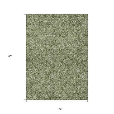 Homeroots 3' Artichoke Green Floral Area Rug - Washable, Durable, Perfect For Indoor & Outdoor Spaces! 3' X 5' Polyester 594647