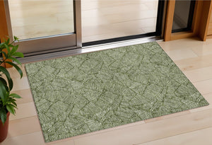 Homeroots 3' Artichoke Green Floral Area Rug - Washable, Durable, Perfect For Indoor & Outdoor Spaces! 3' X 5' Polyester 594647