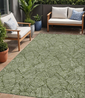 Homeroots 3' Artichoke Green Floral Area Rug - Washable, Durable, Perfect For Indoor & Outdoor Spaces! 5' X 8' Polyester 594648