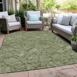 Homeroots 3' Artichoke Green Floral Area Rug - Washable, Durable, Perfect For Indoor & Outdoor Spaces! 5' X 8' Polyester 594648