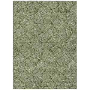 HomeRoots 5' Olive Green Floral Area Rug - Durable, Washable, Indoor/Outdoor Design for High-Traffic Spaces 5' X 8' 594648