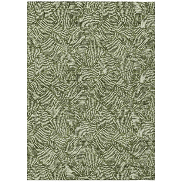 HomeRoots 5' Olive Green Floral Area Rug - Durable, Washable, Indoor/Outdoor Design for High-Traffic Spaces 5' X 8' 594648