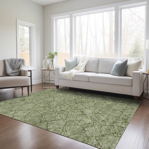 Homeroots 3' Artichoke Green Floral Area Rug - Washable, Durable, Perfect For Indoor & Outdoor Spaces! 5' X 8' Polyester 594648