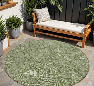 Homeroots 3' Artichoke Green Floral Area Rug - Washable, Durable, Perfect For Indoor & Outdoor Spaces! 8' Round Polyester 594649