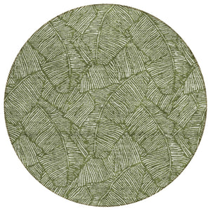 HomeRoots 5' Olive Green Floral Area Rug - Durable, Washable, Indoor/Outdoor Design for High-Traffic Spaces 8' Round 594649