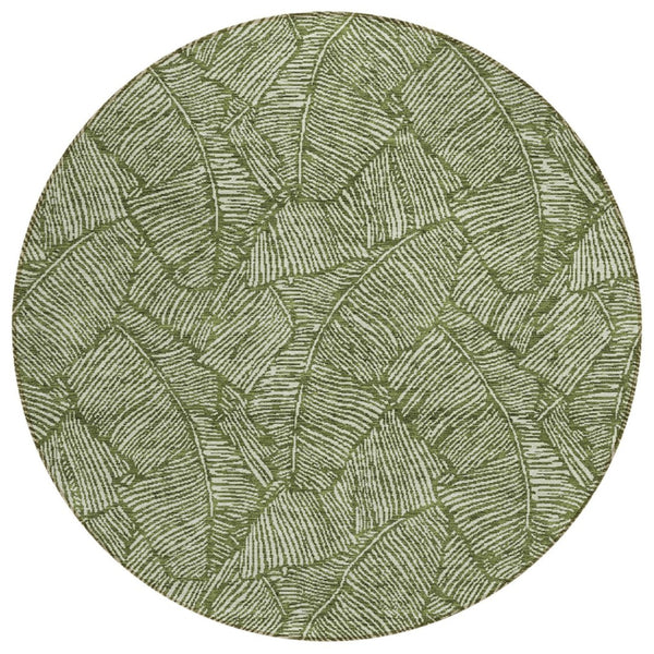 HomeRoots 5' Olive Green Floral Area Rug - Durable, Washable, Indoor/Outdoor Design for High-Traffic Spaces 8' Round 594649