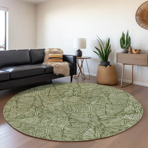 Homeroots 3' Artichoke Green Floral Area Rug - Washable, Durable, Perfect For Indoor & Outdoor Spaces! 8' Round Polyester 594649