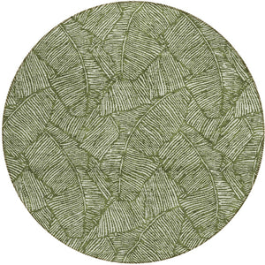 Homeroots 3' Artichoke Green Floral Area Rug - Washable, Durable, Perfect For Indoor & Outdoor Spaces! 8' Round Polyester 594649