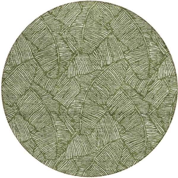 Homeroots 3' Artichoke Green Floral Area Rug - Washable, Durable, Perfect For Indoor & Outdoor Spaces! 8' Round Polyester 594649