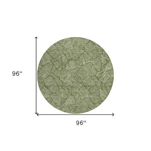 Homeroots 3' Artichoke Green Floral Area Rug - Washable, Durable, Perfect For Indoor & Outdoor Spaces! 8' Round Polyester 594649