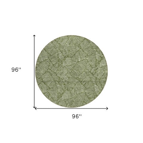 Homeroots 3' Artichoke Green Floral Area Rug - Washable, Durable, Perfect For Indoor & Outdoor Spaces! 8' Round Polyester 594649