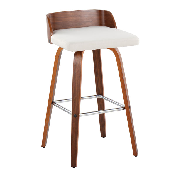 English Elm Maya 30" Mid-Century Modern Barstool Set Of 2 - Walnut Wood, Cream Fabric, Chrome Footrest, Swivel B202S00626