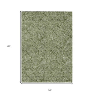 Homeroots 3' Artichoke Green Floral Area Rug - Washable, Durable, Perfect For Indoor & Outdoor Spaces! 8' X 10' Polyester 594650