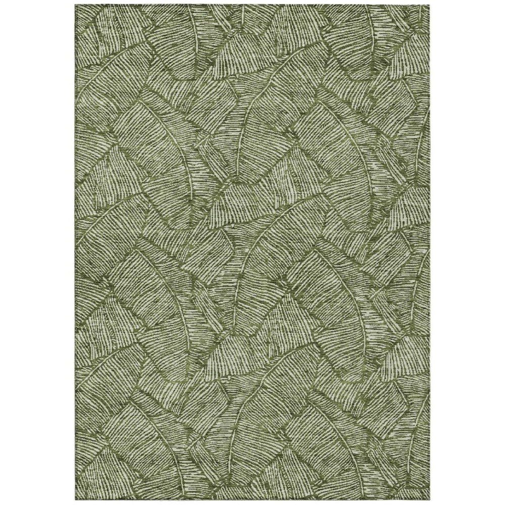 HomeRoots 5' Olive Green Floral Area Rug - Durable, Washable, Indoor/Outdoor Design for High-Traffic Spaces 8' X 10' 594650