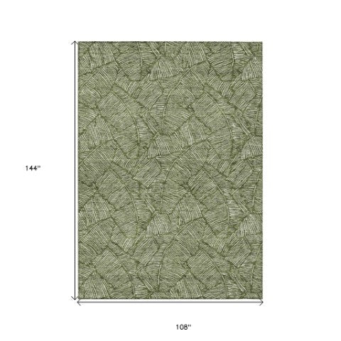 Homeroots 3' Artichoke Green Floral Area Rug - Washable, Durable, Perfect For Indoor & Outdoor Spaces! 9' X 12' Polyester 594651