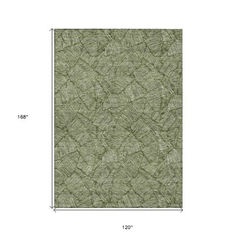 Homeroots 3' Artichoke Green Floral Area Rug - Washable, Durable, Perfect For Indoor & Outdoor Spaces! 10' X 14' Polyester 594652