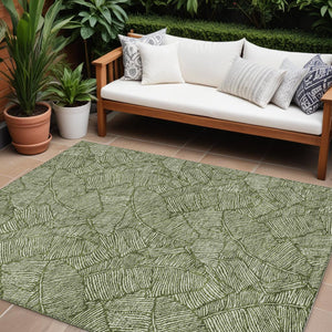 Homeroots 3' Artichoke Green Floral Area Rug - Washable, Durable, Perfect For Indoor & Outdoor Spaces! 10' X 14' Polyester 594652