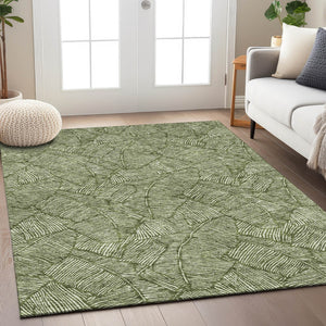 Homeroots 3' Artichoke Green Floral Area Rug - Washable, Durable, Perfect For Indoor & Outdoor Spaces! 10' X 14' Polyester 594652