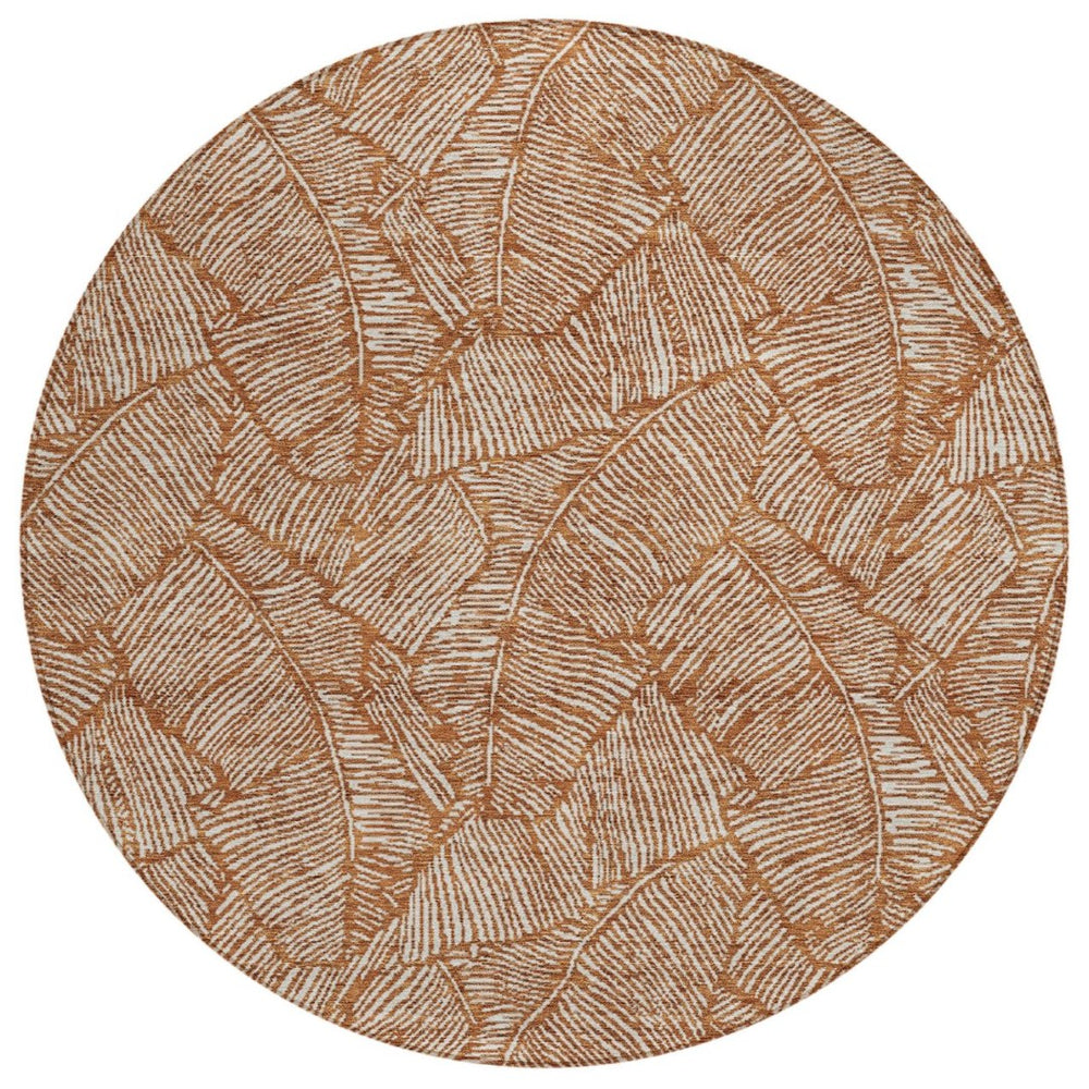 HomeRoots 5' Copper and Beige Floral Area Rug - Durable, Washable Design for Indoor and Outdoor Elegance 8' Round 594655