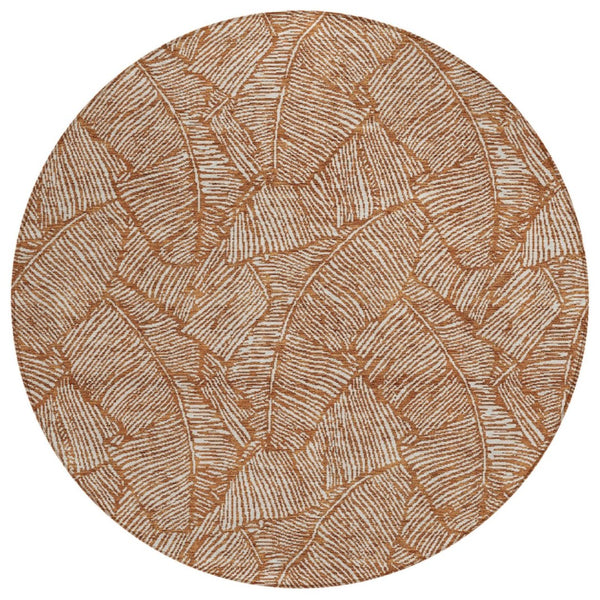 HomeRoots 5' Copper and Beige Floral Area Rug - Durable, Washable Design for Indoor and Outdoor Elegance 8' Round 594655