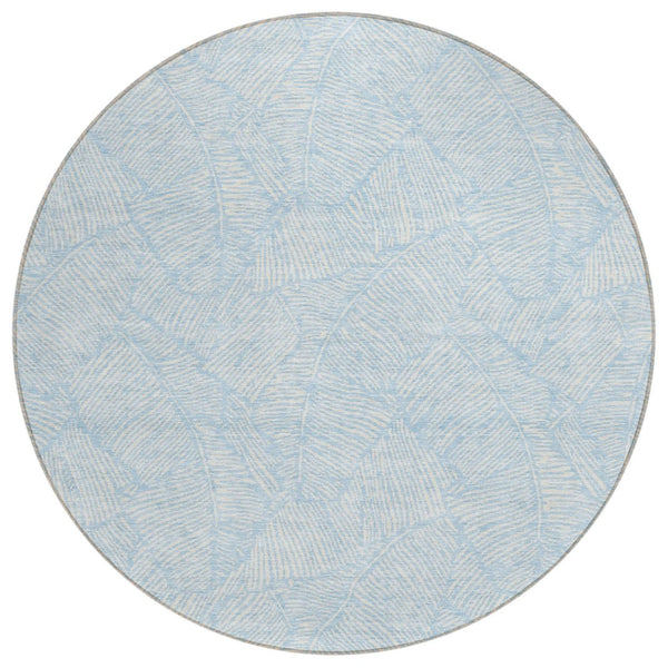 HomeRoots 5' Sky Blue and Ivory Floral Area Rug - Versatile, Durable, Washable for Indoor and Outdoor Spaces 8' Round 594661