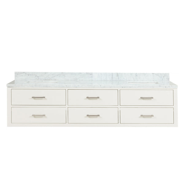 English Elm White Double Bath Vanity 80" W x 22" D with Carrara Marble Top — Solid Wood Frame, Soft-Close Drawers, Fully Assembled B2731P258121