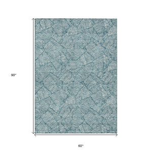 HomeRoots 5' Teal Blue and Ivory Floral Area Rug - Durable, Washable Design for Indoor and Outdoor Spaces 5' X 8' 594666