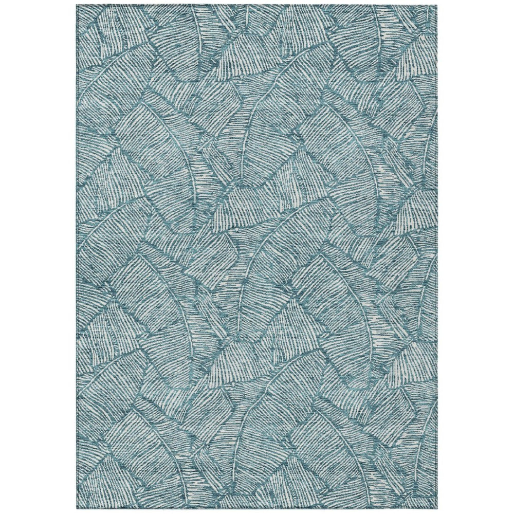 HomeRoots 5' Teal Blue and Ivory Floral Area Rug - Durable, Washable Design for Indoor and Outdoor Spaces 5' X 8' 594666