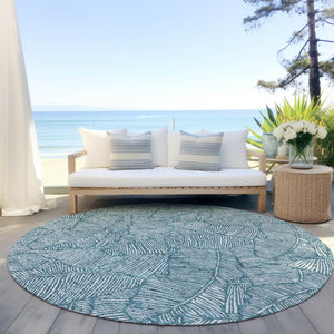 Homeroots 3' Artichoke Green Floral Area Rug - Washable, Durable, Perfect For Indoor & Outdoor Spaces! 8' Round Polyester 594667