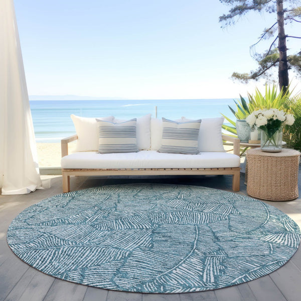 Homeroots 3' Artichoke Green Floral Area Rug - Washable, Durable, Perfect For Indoor & Outdoor Spaces! 8' Round Polyester 594667