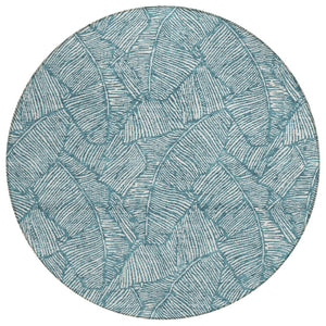 HomeRoots 5' Teal Blue and Ivory Floral Area Rug - Durable, Washable Design for Indoor and Outdoor Spaces 8' Round 594667