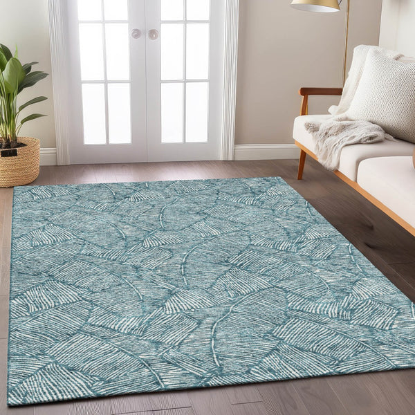 Homeroots 3' Artichoke Green Floral Area Rug - Washable, Durable, Perfect For Indoor & Outdoor Spaces! 8' X 10' Polyester 594668