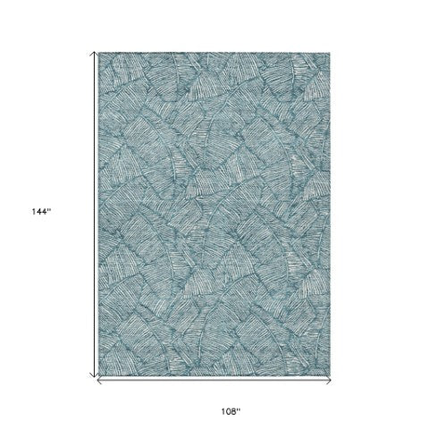 Homeroots 3' Artichoke Green Floral Area Rug - Washable, Durable, Perfect For Indoor & Outdoor Spaces! 9' X 12' Polyester 594669