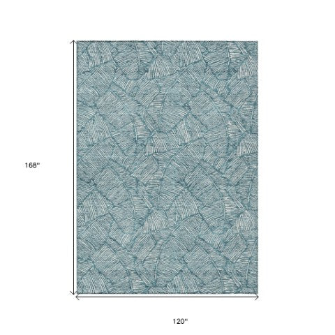 Homeroots 3' Artichoke Green Floral Area Rug - Washable, Durable, Perfect For Indoor & Outdoor Spaces! 10' X 14' Polyester 594670