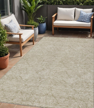Homeroots 3' Artichoke Green Floral Area Rug - Washable, Durable, Perfect For Indoor & Outdoor Spaces! 5' X 8' Polyester 594672