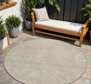 Homeroots 3' Artichoke Green Floral Area Rug - Washable, Durable, Perfect For Indoor & Outdoor Spaces! 8' Round Polyester 594673
