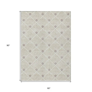 Homeroots 3' Beige And Ivory Geometric Washable Area Rug For Indoor And Outdoor Spaces - Durable Design 5' X 8' Polyester 594678