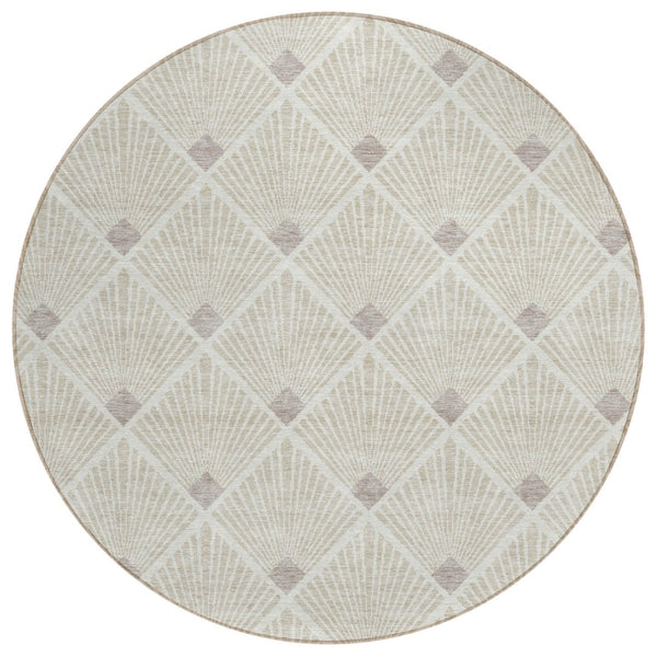 HomeRoots 5' Beige and Ivory Geometric Area Rug - Durable, Washable Design for Indoor and Outdoor Spaces 8' Round 594679